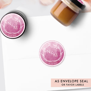 Mauve Pink Waterverf Monogram Envelope Seal/Favor Ronde Sticker