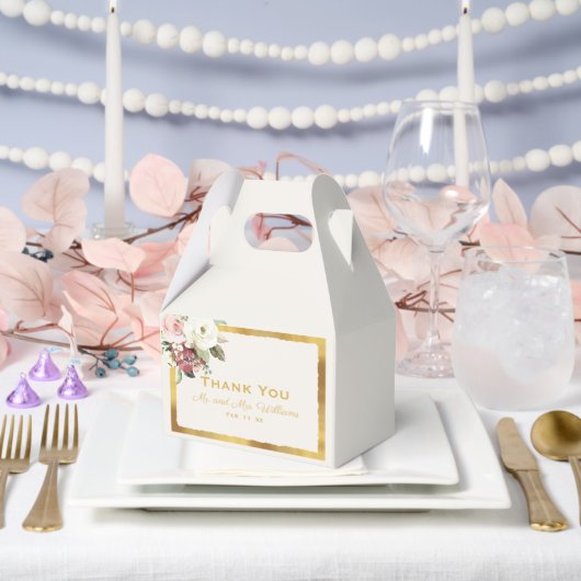 Mauve Pink White Waterverf Florals Luxe Gold Edge Bedankdoosjes (Huwelijk)