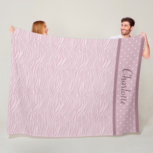 Mauve Pink Zebra Print & Polka Dots Fleece Blanket Deken (In situ)