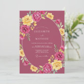Mauve Pioen Geschilderde Bruiloft Kaart (Staand voorkant)