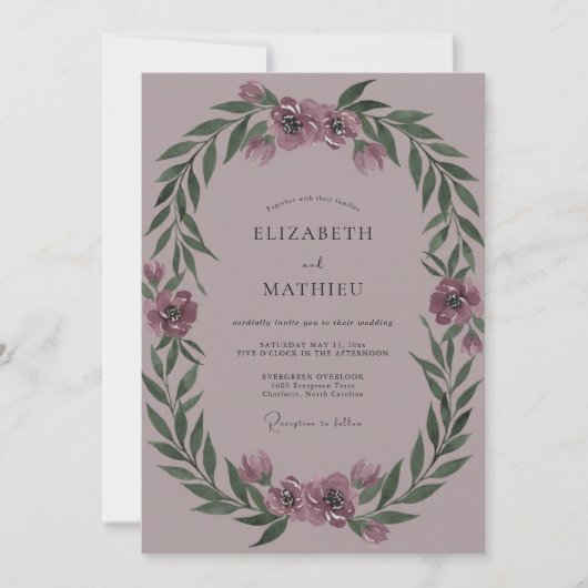 Mauve Pioenenslingers Bruiloft Kaart (Voorkant)