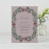 Mauve Pioenenslingers Bruiloft Kaart (Staand voorkant)