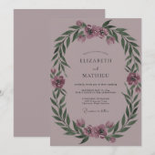 Mauve Pioenenslingers Bruiloft Kaart (Voorkant / Achterkant)