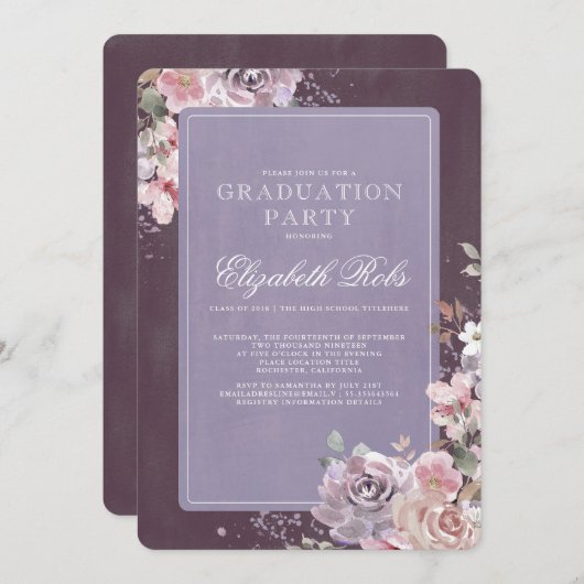 Mauve Plum Lila  Bloemen Graduation Party Kaart (Voorkant / Achterkant)