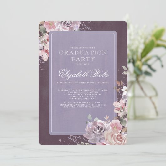 Mauve Plum Lila  Bloemen Graduation Party Kaart (Staand voorkant)