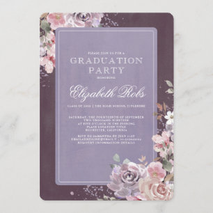 Mauve Plum Lila  Bloemen Graduation Party Kaart