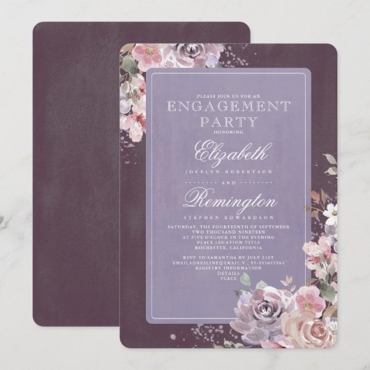 Mauve Plum Lila  Bloemen Verlovingsfeest Kaart (Voorkant / Achterkant)