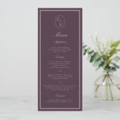 Mauve Plum Monogram Wedding Long Menu Kaart (Staand voorkant)