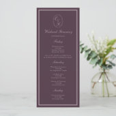 Mauve Plum Monogram Wedding Weekend Itinerary Kaart (Staand voorkant)