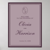 Mauve Plum Monogram Wedding Welcome Sign Poster (Voorkant)