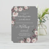 Mauve Plum on Grey Floral Wedding Invitation Kaart (Staand voorkant)