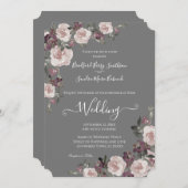 Mauve Plum on Grey Floral Wedding Invitation Kaart (Voorkant / Achterkant)