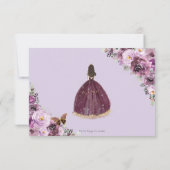 Mauve Plum Paars Floral Quinceañera Princess RSVP (Achterkant)