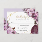 Mauve Plum Paars Floral Quinceañera Princess RSVP (Voorkant / Achterkant)