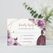 Mauve Plum Paars Floral Quinceañera Princess RSVP Kaartje (Staand voorkant)