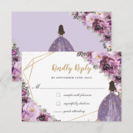 Mauve Plum Paars Floral Quinceañera Princess RSVP Kaartje