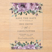 Mauve Plum Paarse Floral Wedding Save the Date Acryl Uitnodigingen (Voorkant)