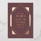 Mauve Plum & Rose Gold Gatsby Art Deco Wedding Folie Uitnodiging (Voorkant)