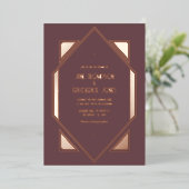 Mauve Plum & Rose Gold Gatsby Art Deco Wedding Folie Uitnodiging (Staand Voorkant)