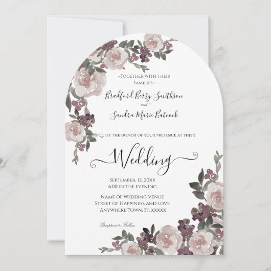 Mauve Plum Waterverf Floral Wedding Kaart (Voorkant)