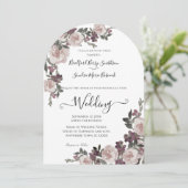 Mauve Plum Waterverf Floral Wedding Kaart (Staand voorkant)