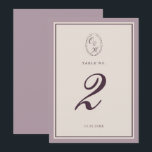Mauve Plum Wedding Table Number Kaart<br><div class="desc">Mauve Plum wedding table number for a sophisticated Old Money wedding reception. This elegant mauve and deep plum table number reflects timeless European estate aesthetics and classic luxury stationery style, perfect for a romantic traditional bride. Ideal for vineyard weddings, historic estates, and elegant fall receptions. Style with gold table frames,...</div>