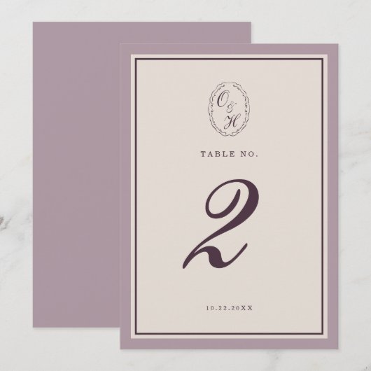 Mauve Plum Wedding Table Number Kaart (Voorkant / Achterkant)