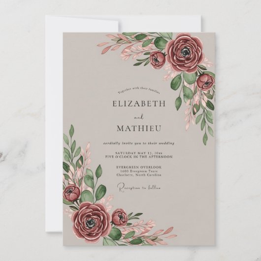 Mauve Poetic Romantic Wedding Kaart (Voorkant)