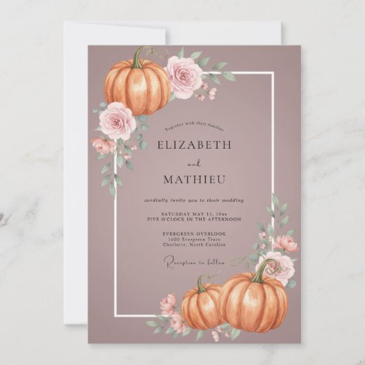 Mauve Pompoen Herfst Eucalyptus Bruiloft Kaart (Voorkant)