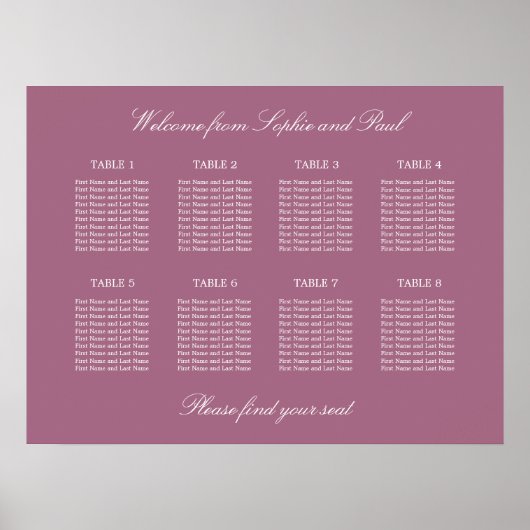 Mauve Poster van het 8-tafel-weddenschap (Voorkant)