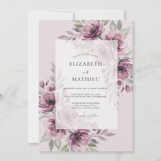 Mauve Prachtige Botanische Bruiloft Kaart (Voorkant)