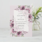Mauve Prachtige Botanische Bruiloft Kaart (Staand voorkant)