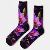 Mauve Purple Flowers met Gold op Black Sokken (Links)