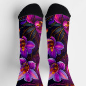 Mauve Purple Flowers met Gold op Black Sokken (Top)