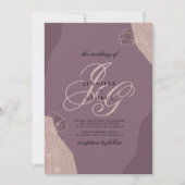 Mauve purple pink monogram initials floral wedding kaart (Voorkant)