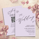 Mauve QR code allen in één legant manuscriptweduws Kaart<br><div class="desc">Mauve QR code allen in één Elegant Manuscript Moderne Minimalistische Kaart van de Uitnodiging van het Weddenschap. Viel je speciale dag om met deze elegante en mooie huwelijksuitnodigingskaart om je speciale gelegenheid te verfraaien. Alle teksten zijn vooraf geregeld zodat u zich gemakkelijk en snel kunt personaliseren met uw eigen details....</div>
