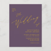 Mauve QR-code in één Gold Script Chic Wedding Uitnodiging Briefkaart (Voorkant)