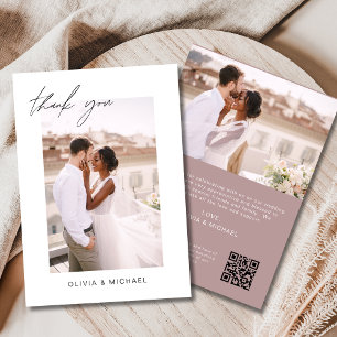 Mauve QR Code Wedding Dank u Foto Kaart