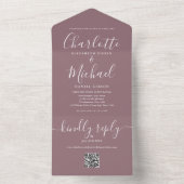 Mauve QR-codescript minimalistische bruiloft All In One Uitnodiging (Binnen)