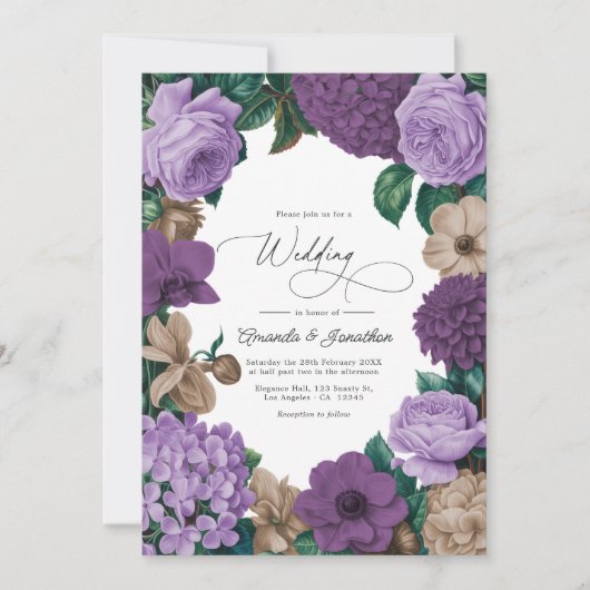 Mauve Quartz, Dusty Plum & Latte Beige Wedding Kaart (Voorkant)