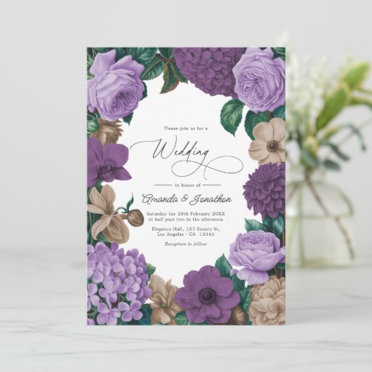 Mauve Quartz, Dusty Plum & Latte Beige Wedding Kaart (Staand voorkant)