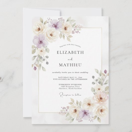 Mauve Ranunculus Eucalyptus Bruiloft Kaart (Voorkant)