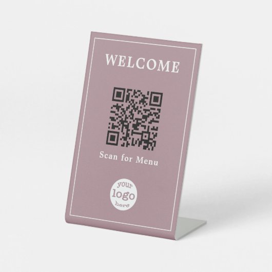 Mauve Restaurant Cafe Menu QR Code Zakelijk Logo Reclamebord Met Voetstuk (Voorkant)