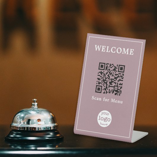 Mauve Restaurant Cafe Menu QR Code Zakelijk Logo Reclamebord Met Voetstuk