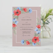 Mauve Rode Wilde Bloemen Bruiloft Kaart (Staand voorkant)