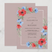 Mauve Rode Wilde Bloemen Bruiloft Kaart (Voorkant / Achterkant)