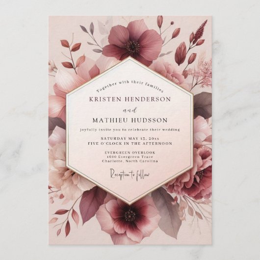 Mauve Romantic Bloom Wedding Kaart (Voorkant)