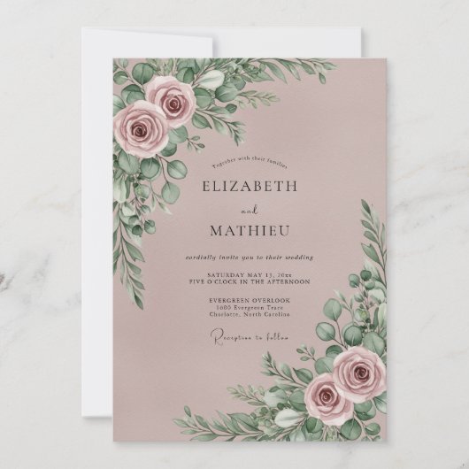 Mauve Romantic Botanical Wedding Kaart (Voorkant)