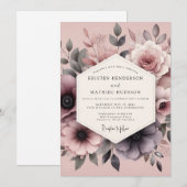 Mauve Romantic Flora Wedding Kaart (Voorkant / Achterkant)