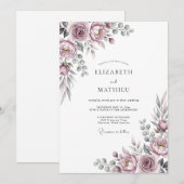 Mauve Romantic Floral Wedding Kaart (Voorkant / Achterkant)